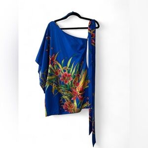 Sexy asymmetrical off the shoulder silk and elastic Arden B electric blue dress